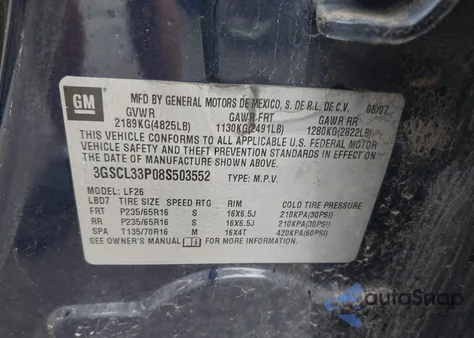 2008 Saturn Vue 4-Cyl Xe z USA, uszkodzony, nr VIN 3GSCL33P08S503552